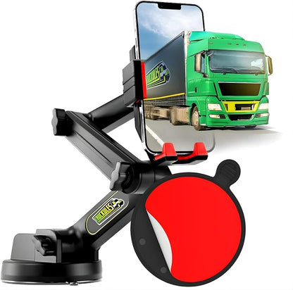 Cell Phone Mount for Truck Phone Holder for Truck Drivers - Heavy Duty Suction Cup + Dashboard Pad, iPhone Holder for Dashboard Window 16.9 inch Long, for iPhone & Samsung, Commercial Trucker, Red