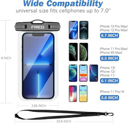 Waterproof Phone Pouch Bag - 2 Pack, Universal IPX8 Waterproof Phone Case Dry Bag with Lanyard for iPhone 15/14/13/12/11 Pro Max Samsung Galaxy S22 S20 and More Up to 7" (Black and Pink)