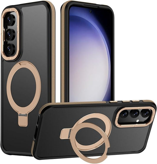 for Samsung Galaxy S23 FE Case, Magnetic Adjustable Ring Stand [Fit for Magsafe], [Military-Grade Shockproof Protection] Phone Case with Kickstand&Ring Holder (Desert Gold)