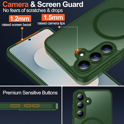 MOZOTER for Samsung Galaxy S25 FE Case,[Compatible with MagSafe] Green | [12Ft Military Dropproof][2*Screen Protector]Translucent Shockproof Holsters Case for S25 FE-Green