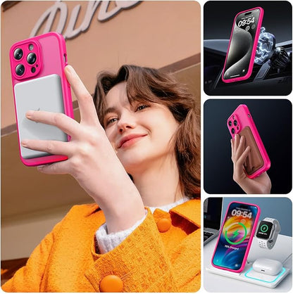 TOCOL for Phone 15 Pro Max Case, Compatible with Magsafe Charger, Full Camera Protection, Drop Protection, Translucent Matte Phone Case for iPhone 15 Pro Max 6.7 inch (Hot Pink)