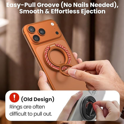 Nillkin FiberSnap Magnetic Phone Grip Ring Stand, Removable Phone Holder with Expanding Grip and Adapter Ring for MagSafe,360 Rotation Adjustable Kickstand for iPhone 16 Pro 15,14,13,12,11 (Orange)