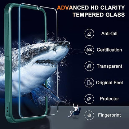 RMOCR Case for Samsung Galaxy S25 Edge, Full Body Heavy Duty Rugged Shockproof Protective Phone Cover with Lanyard Strap, Tempered Glass Screen Protector and Camera Lens Cover, Dark Green