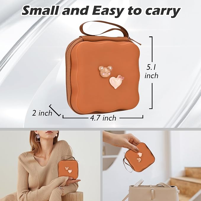 CameCosy Phone Charger Storage Case Cover Sets with Cable Protector for iPhone Charger, Brown Wave Travel Storage Bag, Wire Saver Cable Organizer Soft Cute DIY Cable Protector (Love Bear)