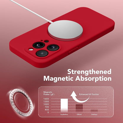 Magnetic for iPhone 13 Pro Max Case, Compatible with MagSafe, [Full Camera Protection][Screen Protector] Silicone Shockproof Protective Phone Case for iPhone 13 Pro Max 6.7", Deep Red