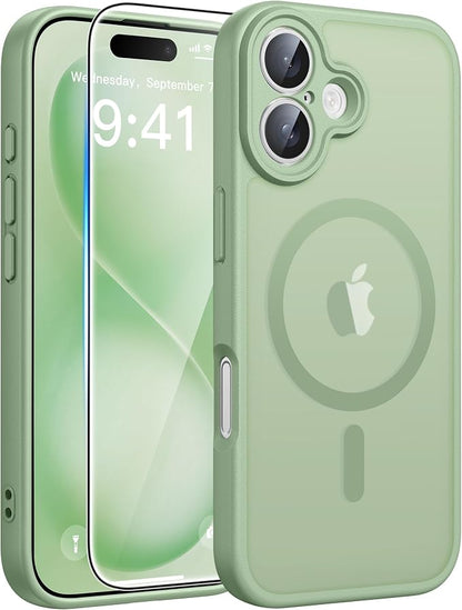 FNTCASE for iPhone 16 Plus Case: [Compatible with Magsafe] Integrated Silicone Phone Cases with [Full Camera Protection] [Screen Protector] Military Grade Shockproof Protective Cover - Light Moss
