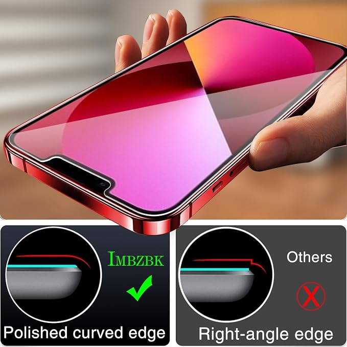 IMBZBK 3 Pack Screen Protector for iPhone 13 Tempered Glass with 3 Camera Lens Protector, Accessories 9H Anti Scratch for Apple 13, 2.5D Curved, Case Friendly, Transparent