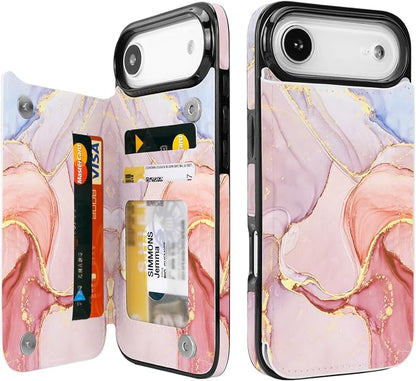 uCOLOR for iPhone 17 Air Wallet Case with Card Holder PU Leather RFID Blocking Design iPhone Air flip case for Women Men Magnetic Clasp Kickstand Design 6.5 inch (Pink Purple Marble)