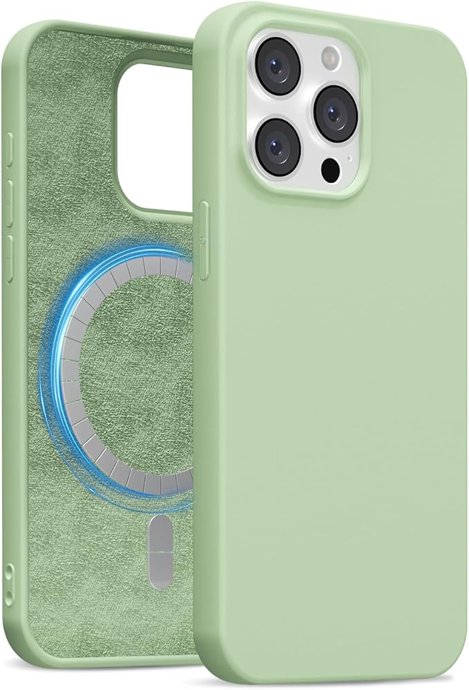 for iPhone 15 Pro Max Case Silicone Compatible with Magsafe Case, Ultra Slim Thin Magnetic Phone Cases Mag Safe, Cute Soft Rubber Gel Matte Plain Wireless Charging Cover for Women, Sage Green