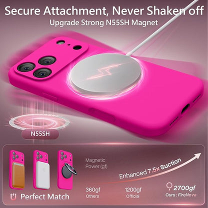 FireNova Magnetic for iPhone 17 Pro Case, Compatible with MagSafe, [Integrated Silicone Camera Control Button] [Camera Protection] Anti-Scratch Microfiber Lining Phone Case, 6.3", Hot Pink