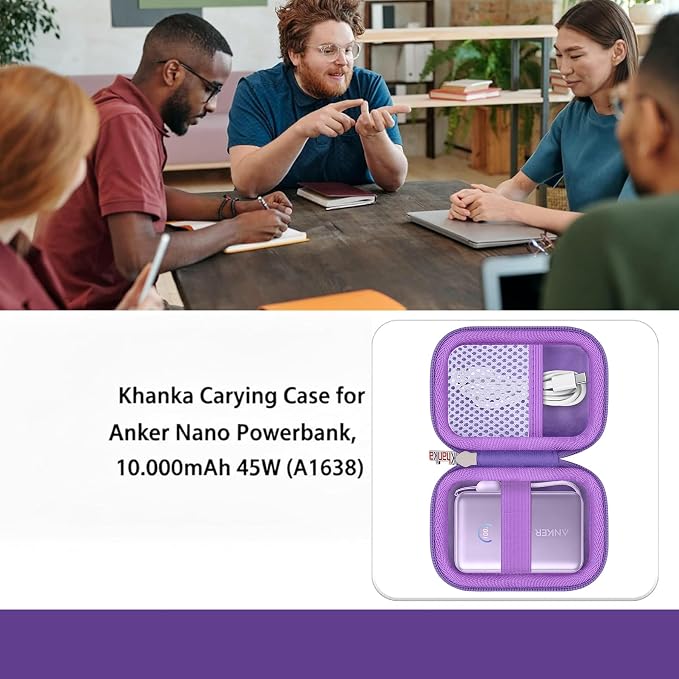 khanka Hard Case for Anker Nano 10000mAh 45W/A1665/A1664 Power Bank,Purple | EVA Hard Shell, Easy Carry Handle, Impact Resistant Protection, Soft Interior Lining, Secure Custom Fit, Protective Case Only
