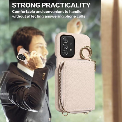 Wallet Case for Samsung Galaxy A52/A52S 5G with Shoulder Strap Ring Buckle, PU Leather Zipper Organ Purse, Credit Card Holder Stand Cell Phone Cover for A 52 S 4G G5 52A S52 52S Women Men White