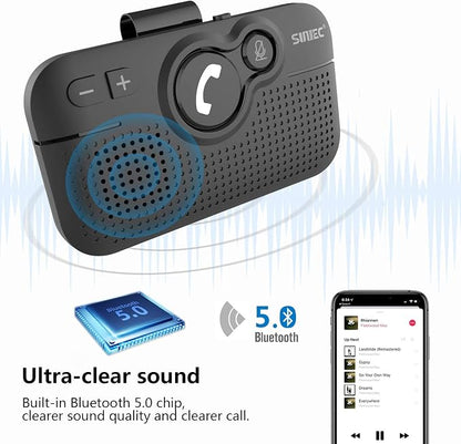 Handsfree Bluetooth Car Kit for Cell Phone, Wireless Bluetooth Speaker for Car, AUTO Power ON Support Siri Google Voice Assistant Hands Free Phone Speakerphone with Visor Clip-BC980SA