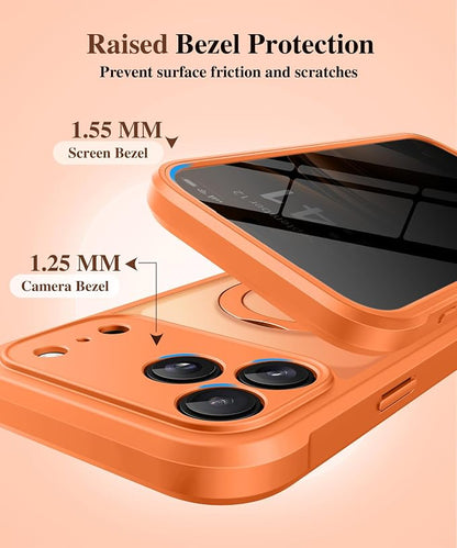 BERFY for iPhone 17 Pro Case, Compatible with MagSafe, Built in Privacy Screen Protector, Shockproof Full Body Phone Case for 17 Pro with Magnetic Stand, Translucent Orange