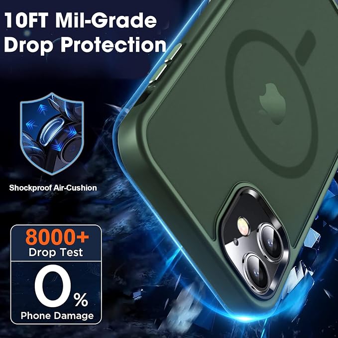 MOCCA Strong Magnetic for iPhone 12 Case/iPhone 12 Pro Case, [Compatible with Magsafe][Mil-Grade Drop Protection] Slim Shockproof Translucent Protective Phone Case for iPhone 12/12 Pro, Midnight Green