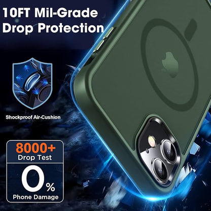 MOCCA Strong Magnetic for iPhone 11 Phone Case,[Compatible with Magsafe][Glass Screen Protector+Camera Lens Protector] Slim Thin Shockproof Cover Case for iPhone 11 6.1 inch, Midnight Green