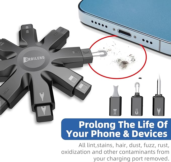 Ordilend Phone Cleaning Kit, Charging Port & Speaker Cleaner for iPhone Android iPad, Dust Removal Tool for Lightning Port, Headphone Jack, Smartwatch, Electronic Cleaning Kit