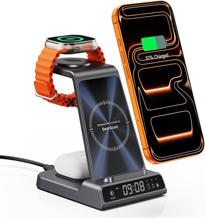 Wireless Charger for iPhone 17, 3 in 1 Charging Station for Apple Watch Watch 11/10/9/8/7/6, Ultra 3/SE 3, for iPhone 17/16/15/14/13/12/11/X Series, for Air Pods 4/Pro 3 (No Adapter) (Tech Grey)