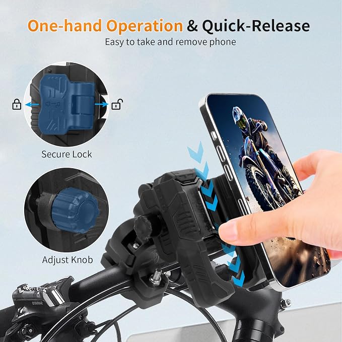 Motorcycle Ebike Phone Mount with Vibration Dampener,360°Adjustable Dual Ball Head & Anti-Shock Handlebar Holder for Bicycle Scooter ATV Fit For (5.4-7.2")iPhone 16/15/14/13 Pro Max ,Pipe Clamp, 75023