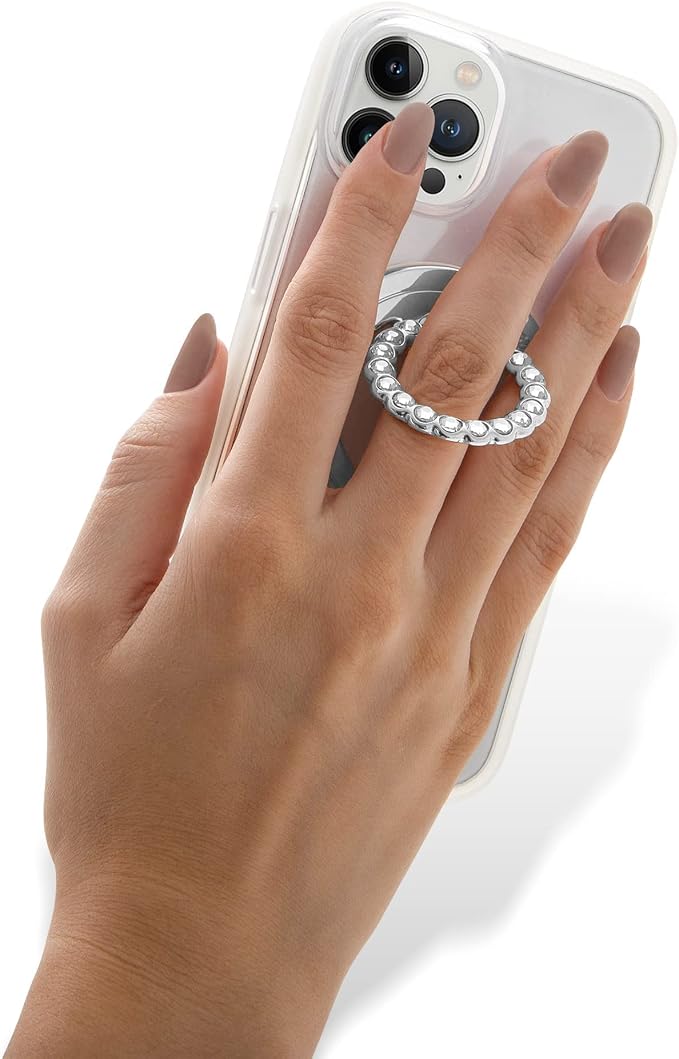 Sonix Magnetic Phone Grip and Phone Ring Holder - Compatible with MagSafe - Rotatable Kickstand and Phone Holder for iPhone 16, 15, 14, 13, 12 Series - Silver/Clear Rhinestone