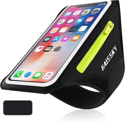 Phone Armband for Running Cell Phone Armband with Zipper Pocket for Earbuds Car Keys, Water Resistant Sport Arm Band for iPhone 17 16 15 12 11 Pro Galaxy S24 S20 Fit Up to 6.7'' with Phone Case