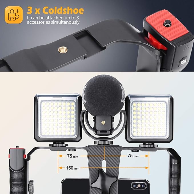 Zeadio Smartphone Video Cage Rig, Filmmaking Vlogging Case, Phone Stabilizer Tripod Mount with Wireless Remote Shutter Fits for All iPhone and Android Smartphones
