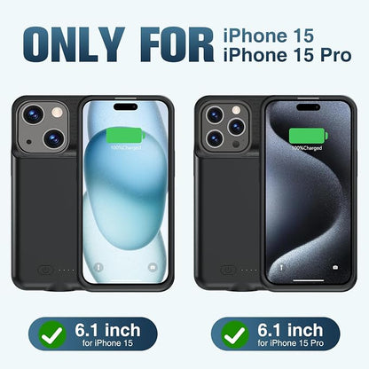 GIN FOXI Battery Case for iPhone 15 Pro/15, Rechargeable Case 15W Fast Charging Charger Real 7000mAh Ultra-Slim Anti-Fall Protection Extended Charger for iPhone 15 &15 Pro Black
