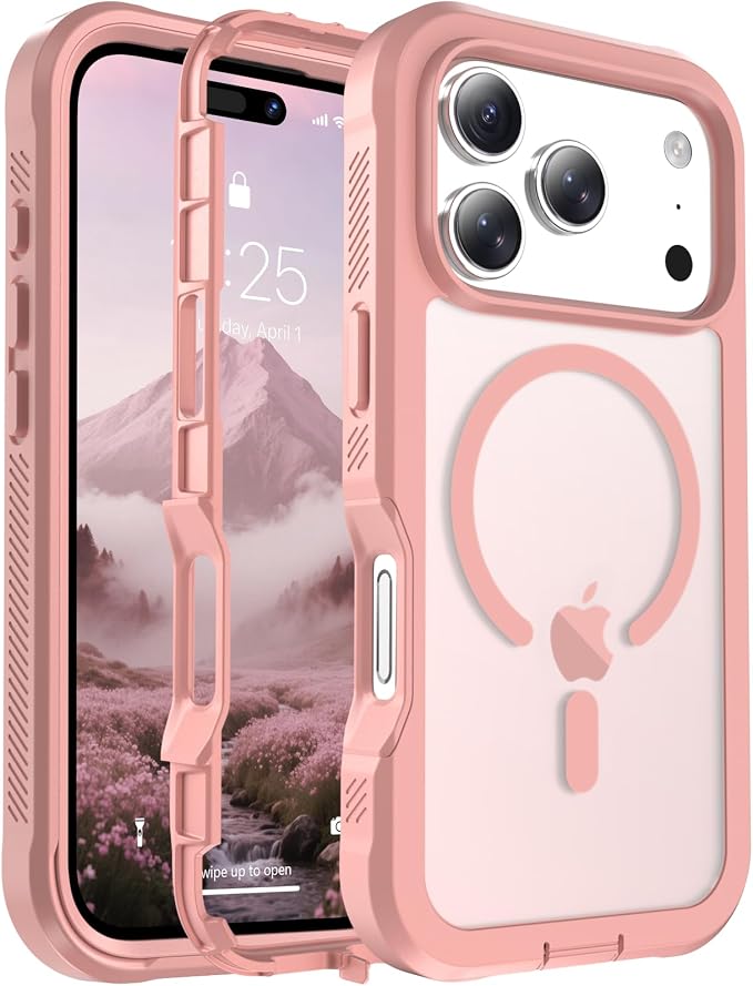 jaroco Magnetic for iPhone 17 Pro Case, [Compatible with MagSafe][Military Grade Drop Protection][Heavy Duty Protection][Non-Slip][Shockproof] 2-Layer Durable Bumper Phone Casee 6.3''-Pink