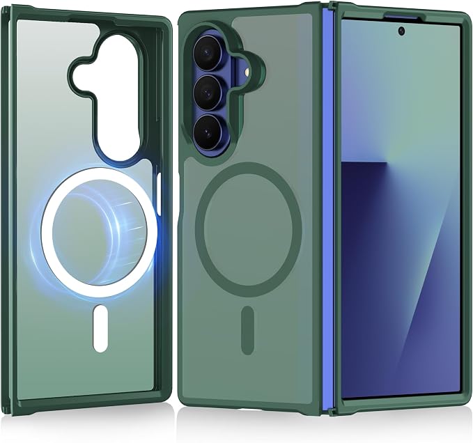 Pilaru for Samsung Galaxy Z Fold 7 case [Compatible with Magsafe] Translucent Matte Magnetic Phone Case,Slim Thin Duty Shockproof Protection Z Fold 7 Cover -Dark Green