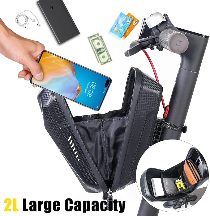 CHICLEW Portable Electric Scooter Bag, Quick Release Scooter Storage Bag with 2L/3L Large Capacity, Waterproof Front Handlebar Bag for Carrying Phone, Wallet, Tools