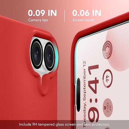 GONEZ Magnetic for iPhone 17 Case, Compatible with MagSafe, [Screen Protector + Camera Lens Protector], Liquid Silicone Anti-Scratch Shockproof Protective Phone Case 6.3 inch, Red