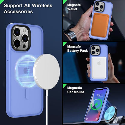 MOCCA Strong Magnetic for iPhone 13 Pro Max Case,[Compatible with Magsafe][Glass Screen Protector+Camera Lens Protector] Slim Thin Shockproof Cover Phone Case for iPhone 13 Pro Max 6.7", Blue