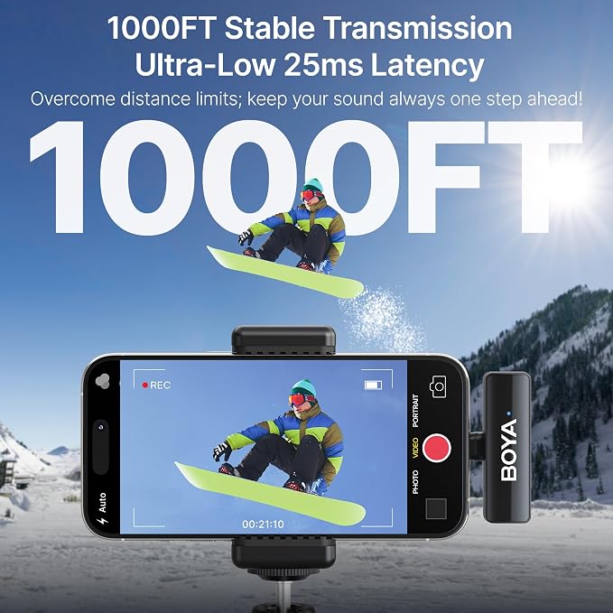 BOYA BOYALINK 2 Wireless Lavalier Microphone for iPhone/Camera/Android/PC, 3-in-1 RX, Mini Lapel Mic, 48kHz 24bit, 1000ft, 30h Use, 2 Level Noise reduction, Clip on Mic with USB-C/Lightning/3.5mm Plug