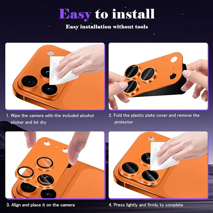Camera Lens Protector for iPhone 17 Pro Max Camera Lens Protector [Strong Adsorption] [Not Easy to Break] Metal Tempered Glass Rear Camera Screen Cover - Orange