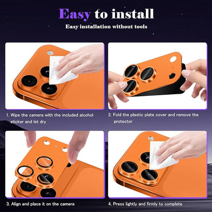 Camera Lens Protector for iPhone 17 Pro Max Camera Lens Protector [Strong Adsorption] [Not Easy to Break] Metal Tempered Glass Rear Camera Screen Cover - Orange