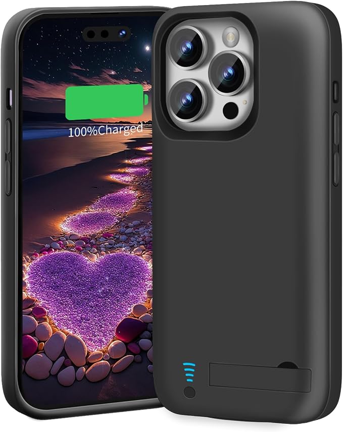 Battery Case for iPhone 15 Pro Max, 6000mAh Rechargeable Extended Battery Charging/Charger Case, Add 100% Extra Juice (6.7 inch) Black