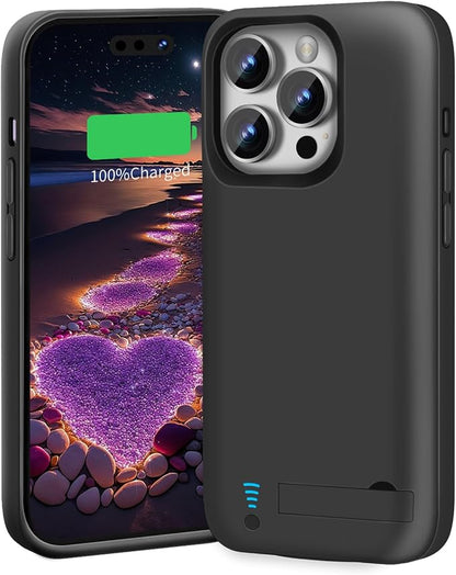 Battery Case for iPhone 15 Pro Max, 6000mAh Rechargeable Extended Battery Charging/Charger Case, Add 100% Extra Juice (6.7 inch) Black