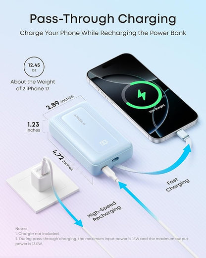 Anker Zolo Power Bank, 20,000mAh 45W Max Fast Portable Charger with Built-in USB-C Cable, USB C&A, 40W Battery Pack for iPhone 17 Series, MacBook, Samsung, and More (Charger Not Included)