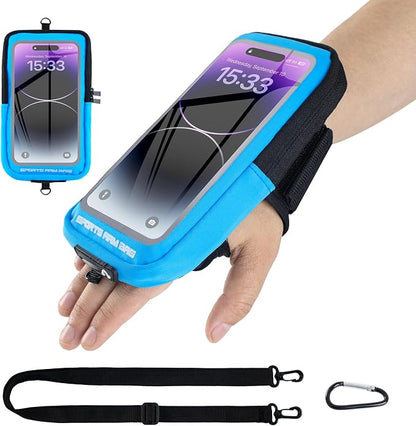 Phone Holder for Running, Running Armband Phone Holder with Carabiner, Phone Armbands for iPhone 17 16 15 14 13 12 11Pro Max & Galaxy S25/S24/S23, Cell Phone Armband Up to 6.8'' Phone (Blue)