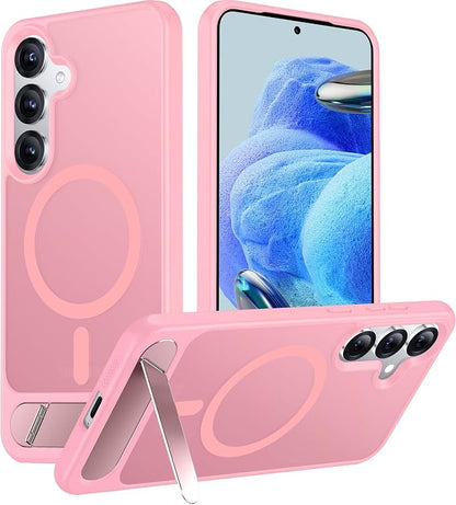 Magnetic for Samsung Galaxy S25 Plus Case, [Innovate Stand][Military Grade Drop Protection][Non Slip][Translucent Matte] Shockproof Phone Case for Galaxy S25 Plus 6.7" 2025 -Pink