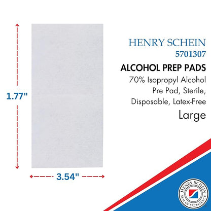 Henry Schein Large Alcohol Prep Pads (10 Boxes, 2,000 Total) – 70% Isopropyl Alcohol Wipes, Individually Wrapped – 2-Ply, Textured – Skin Prep Alcohol Swabs – Sterile Pads