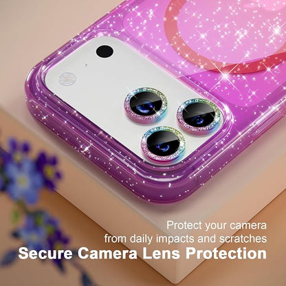 Choiche Magnetic for iPhone 17 Pro Max Case Compatible with MagSafe, Women Cute Glitter Sparkly Phone Case with Diamond Camera Lens Protectors, Military-Grade Drop Protection 6.9" (Purple/Pink)