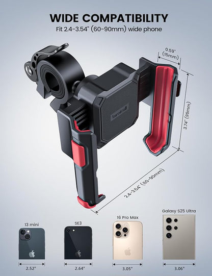 Lamicall Motorcycle Bike Phone Mount - [No Block Camera] [1s Lock] Bike Cell Phone Holder Clamp, Bicycle Scooter Handlebar Clip, for iPhone 16 15 14 Pro Max, Galaxy Ultra, 4.7-7" Phones, Red