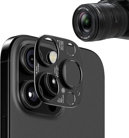 2025 Upgraded 2 PACK for iPhone 14/15/16 Pro & Pro Max Camera Lens Protector (No Glass Lens Coverage), Metal Cover with Engraved Camera Parameters- Black