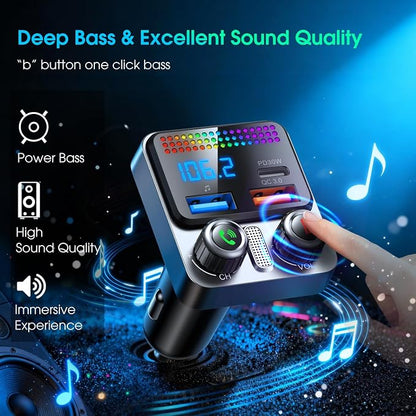 Bluetooth 5.4 Car Adapter 48W Charging USB Bluetooth Adapter for Car,Wireless Fm Transmitter Radio,Song Switching,Handsfree Calling and Audio Receiver,HiFi Music Player,Matrix LED Effects