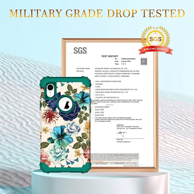 Hocase for iPhone XR Case, Heavy Duty Shockproof Protection Soft Silicone Rubber+Hard Plastic Bumper Hybrid Dual Layer Protective Case for iPhone XR (6.1-inch Display) 2018 - Teal Flowers