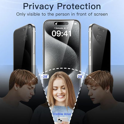 JETech Privacy Screen Protector for iPhone 15 Pro 6.1-Inch with Camera Lens Protector, Anti-Spy Tempered Glass Film, Easy Installation Tool, 2-Pack Each