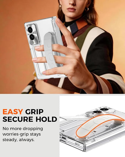 NINKI Transparent Cover for Samsung Galaxy Z Fold 8 Case with Strap & Screen Protector, Shockproof Full Body Hinge Protection + Stand for Galaxy Fold 8 Cover Slim Grip for Samsung Z Fold 8 Case Clear