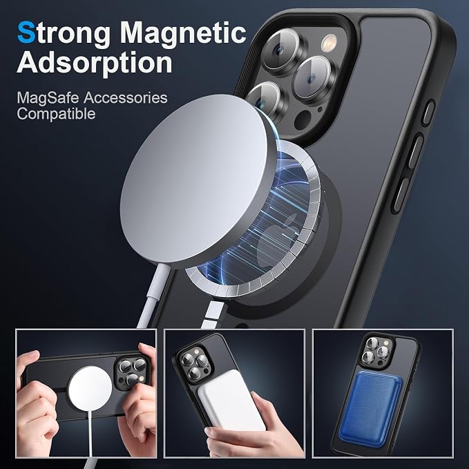 Strong Magnetic for iPhone 16 Pro Max case [10Ft Military-Grade Protection] Compatible with fit MagSafe Shockproof Slim Thin Cover case for iPhone 16 Pro Max 6.9 inch, Black