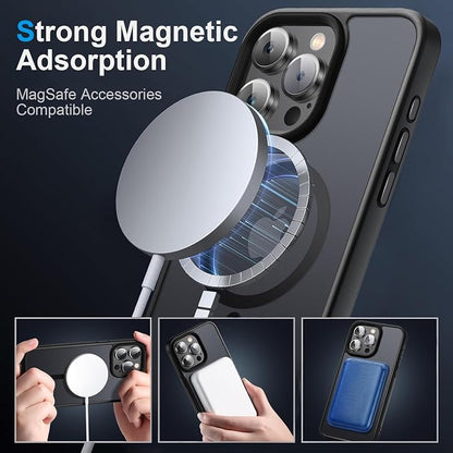 Strong Magnetic Case for iPhone 16 Pro Case [10FT-Grade Drop Tested & Compatible with MagSafe] Translucent Anti-Fingerprint Anti Shockproof Protective Shell 6.3 Inch, Black